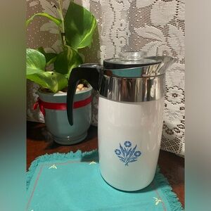 Corningware White Coffee Carafe with Blue Cornflower Motif